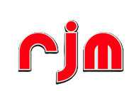 Red and black logo with lowercase letters 'rjm'