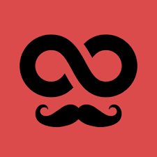 Stylized black mustache and glasses on a red background.