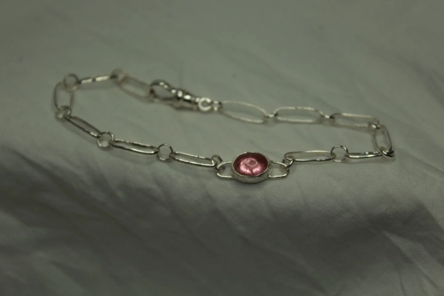 adjustable sterling silver bracelet, handmade chain with a baby pink tourmaline now available along with some other beauties on my website &mdash; link in bio to check it out #silver #tourmaline #bracelet #handmade