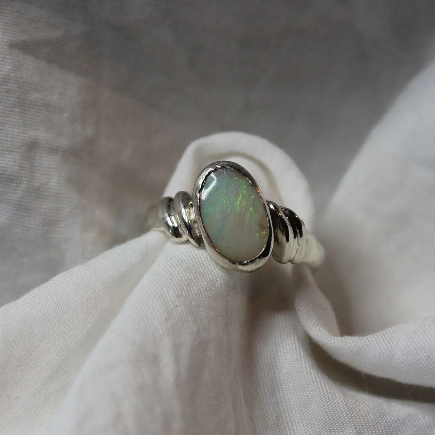 flashes of yellow, green &amp; blue all in one big fat beautiful aussie opal, set in sterling silver, handmade unique piece now available on my website #silver #opal #handmade #bespoke #unique