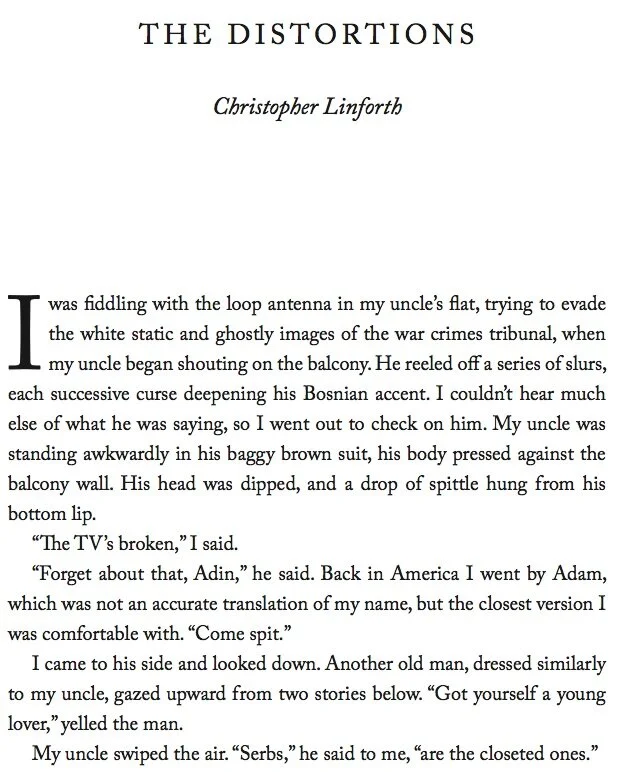 The first page of “The Distortions,” in our Fall/Winter 2019 issue.