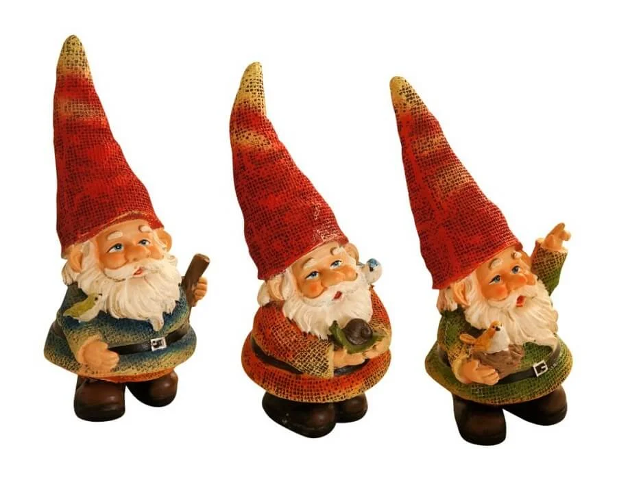 “At the center of the widow’s half-acre of neatly mowed front lawn, three stone gnomes gathered like they were fishing.”