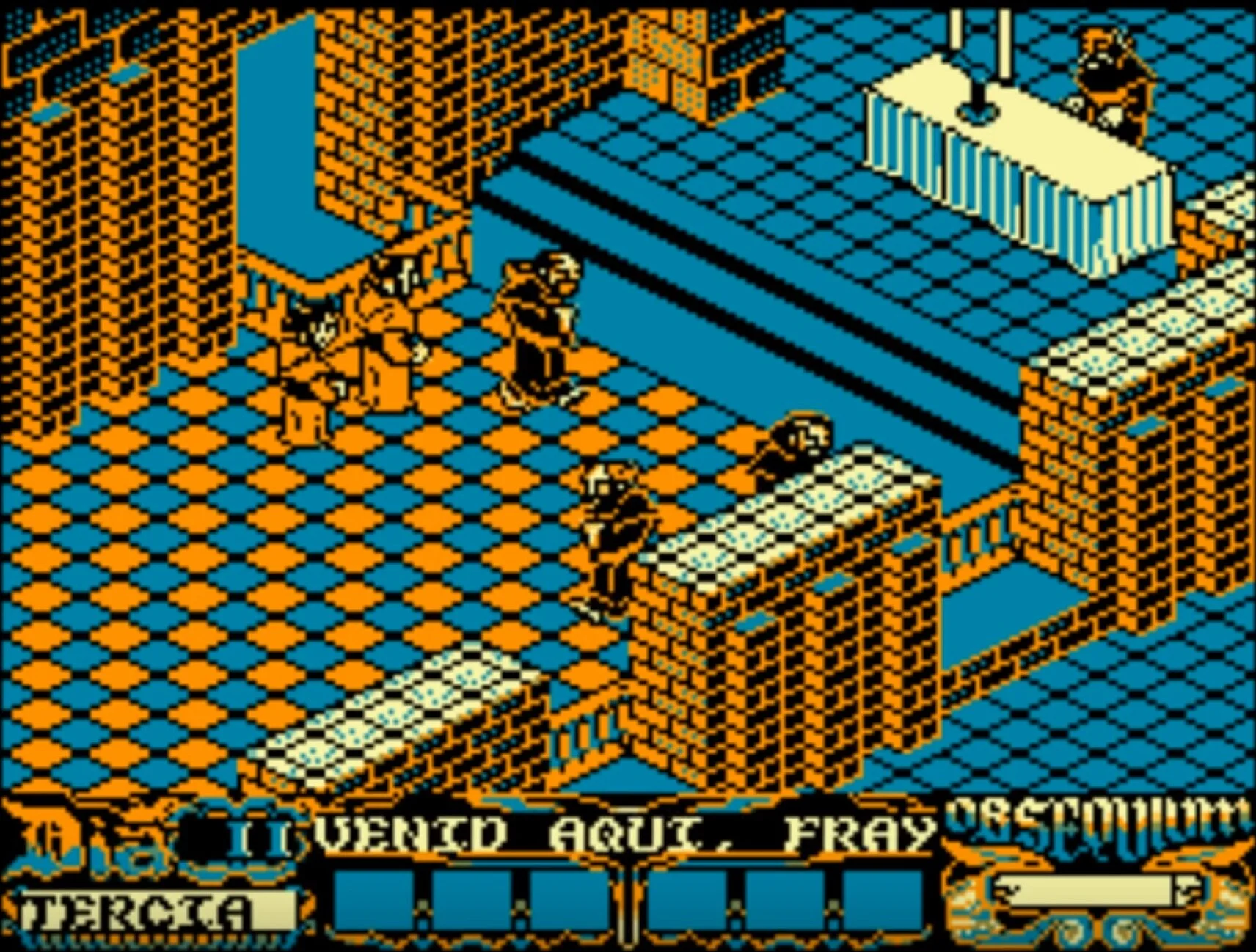 Mandatory Prayers in The Abbey of Crime, Opera Soft.