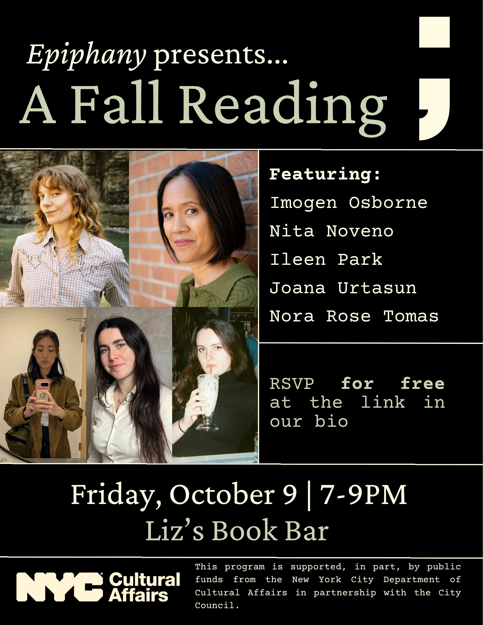 Fall Reading featuring Imogen Osborne, Nita Noveno, Ileen Park, Joana Urtasun, Nora Rose Tomas