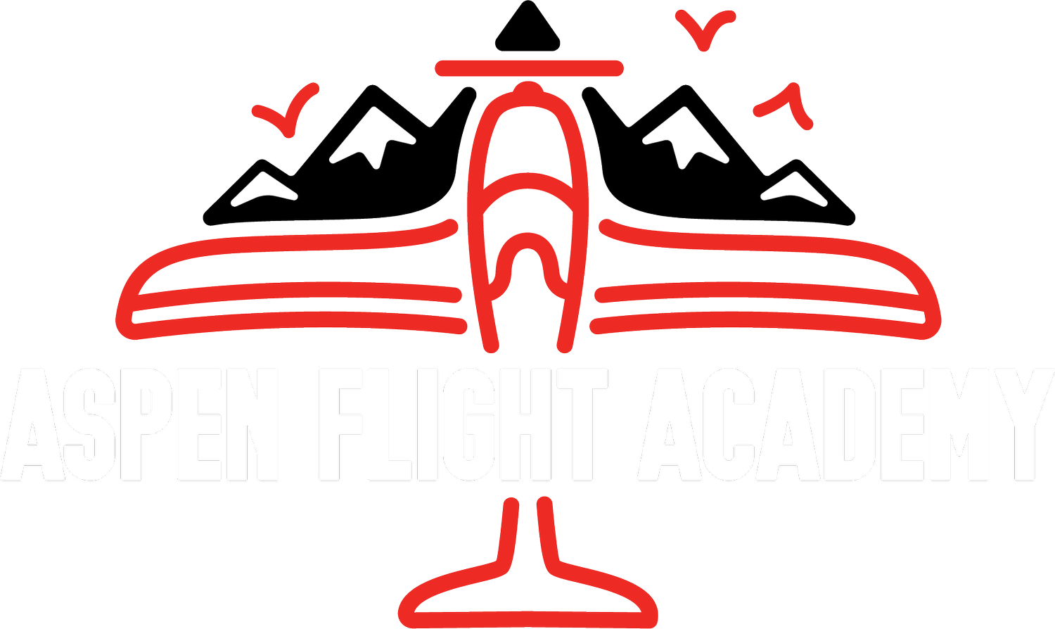 Logo for Aspen Flight Academy featuring a stylized airplane with mountains in the background and the academy name in bold letters.
