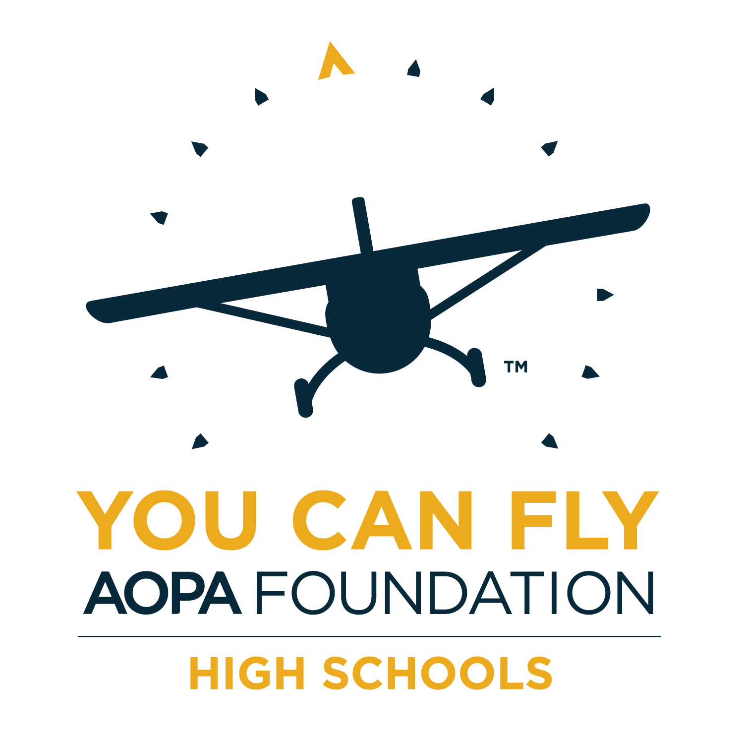 Logo of the AOPA Foundation with a silhouette of an airplane and the text 'You Can Fly AOPA Foundation High Schools'.