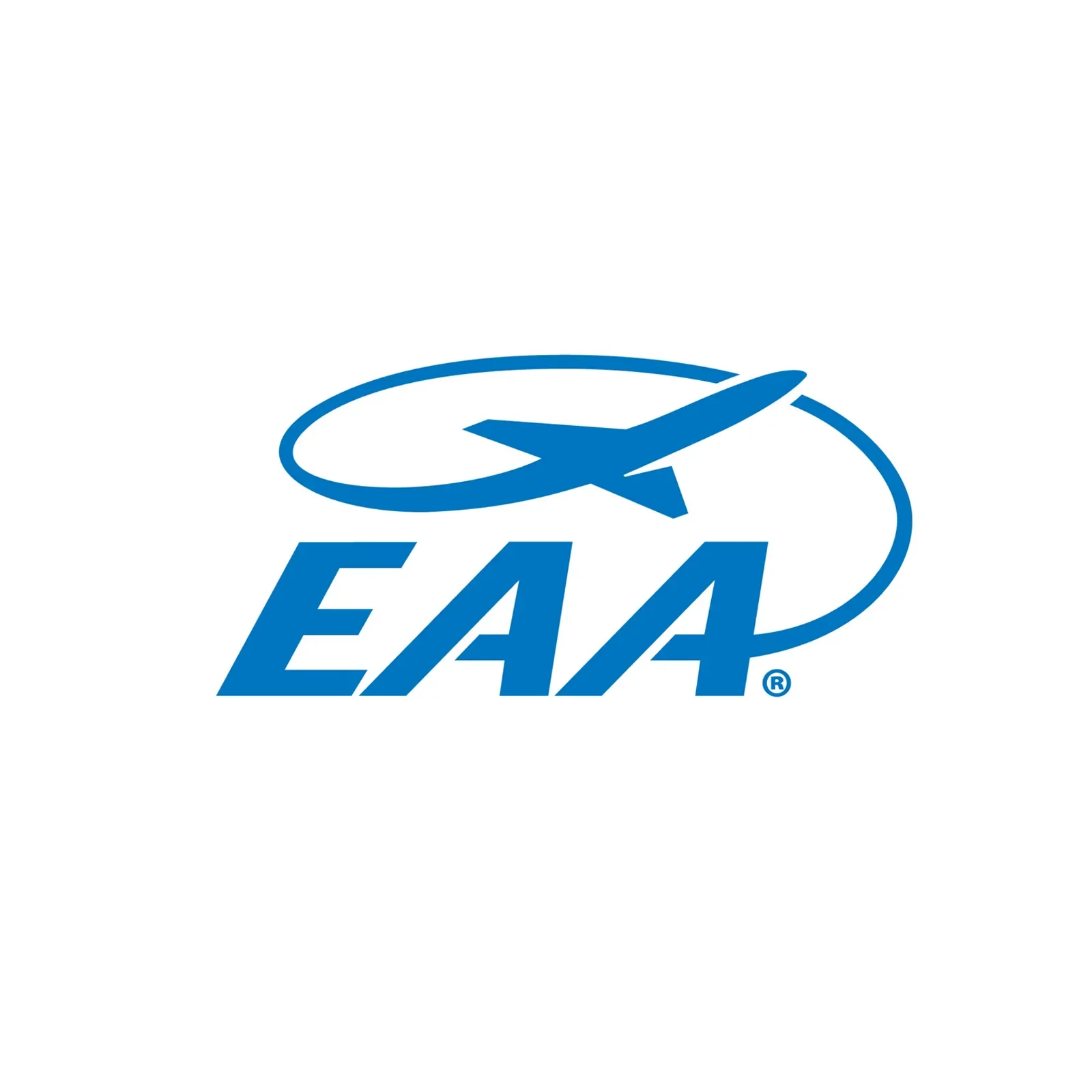 EAA logo featuring a stylized airplane and the acronym EAA in blue.