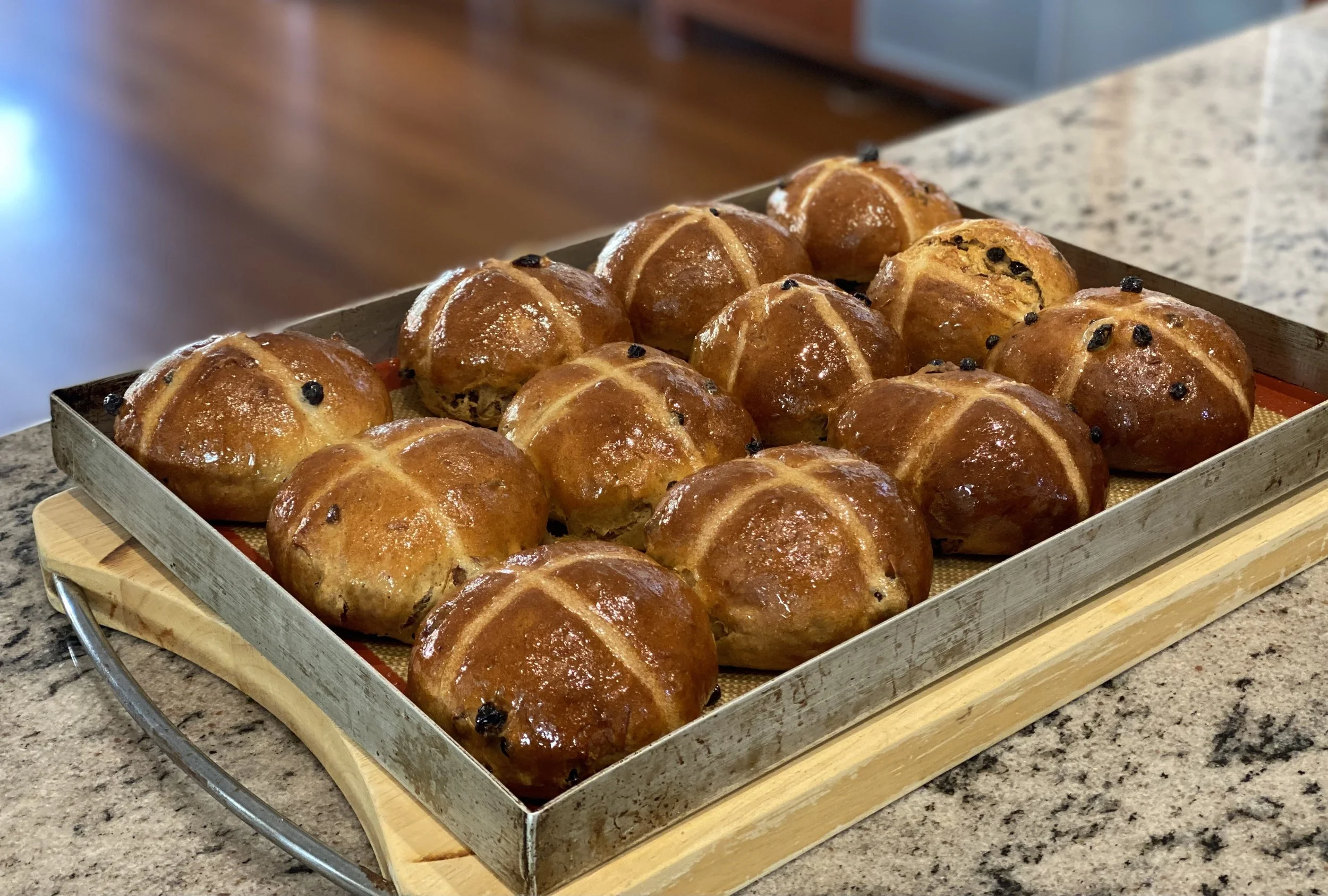 freshly baked hot Cross buns