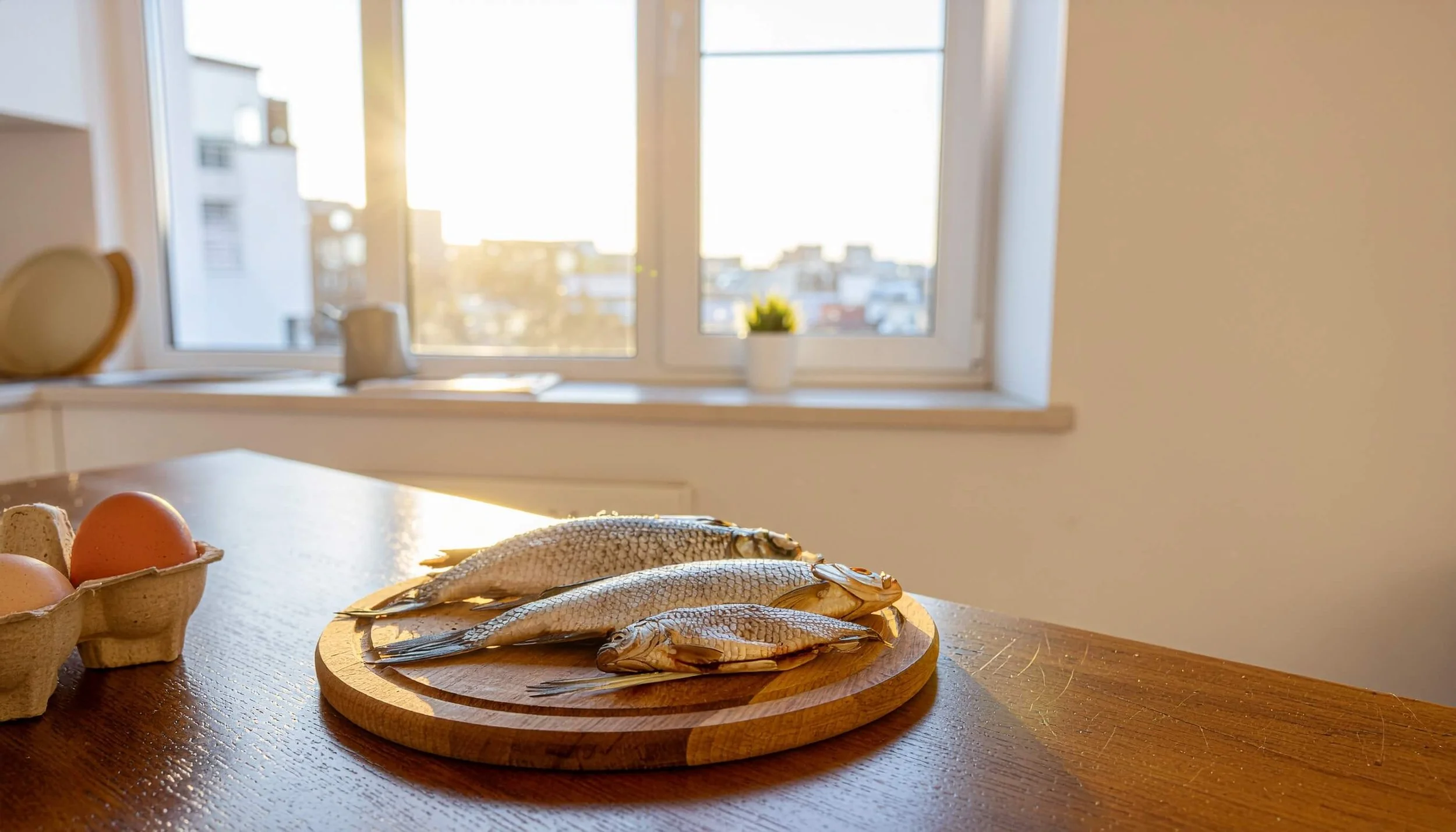 Sunlight and vitamin D rich foods like eggs and fish supporting immune system balance