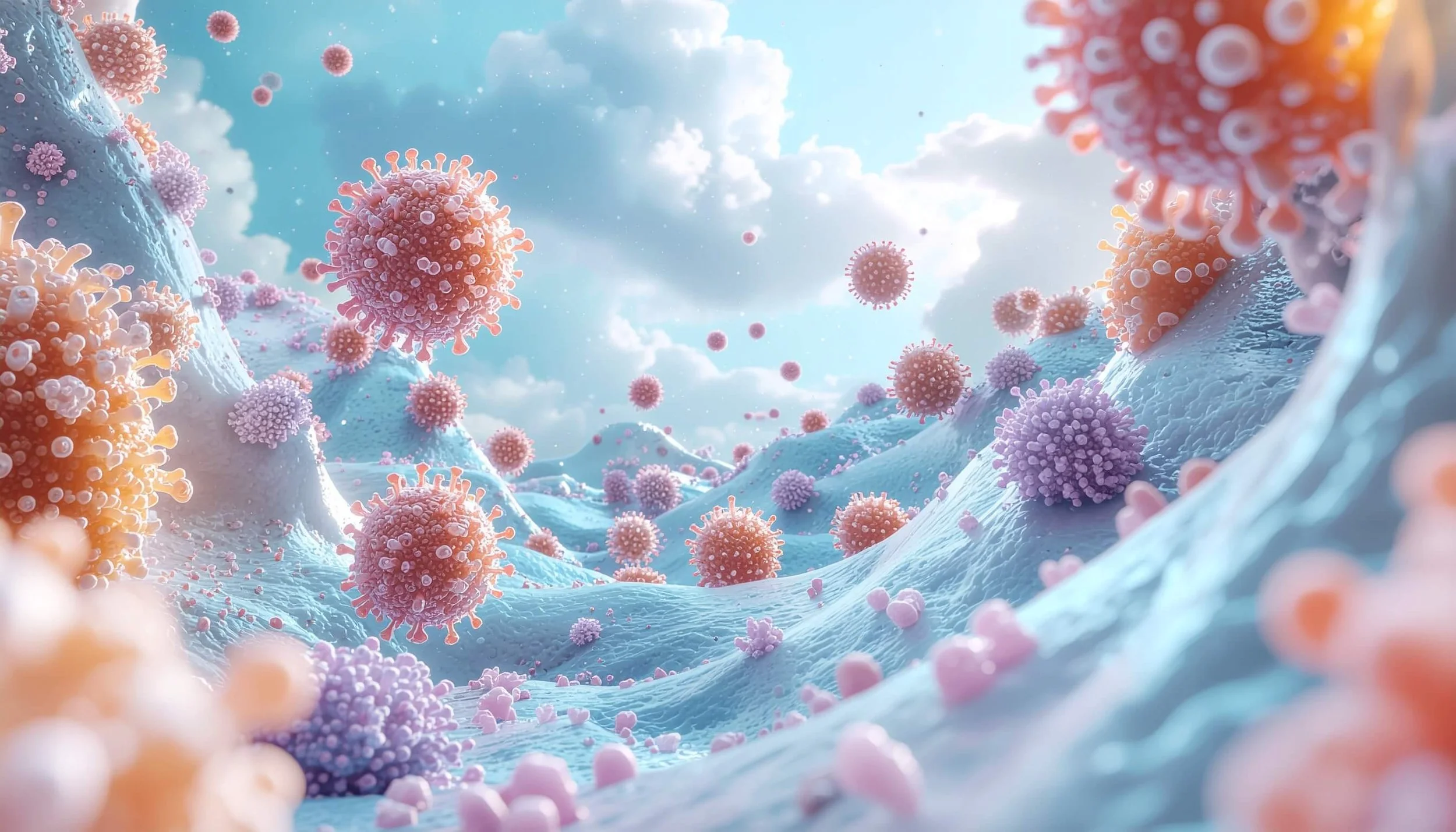 Illustration of immune system reacting to pollen, showing how hay fever triggers inflammation