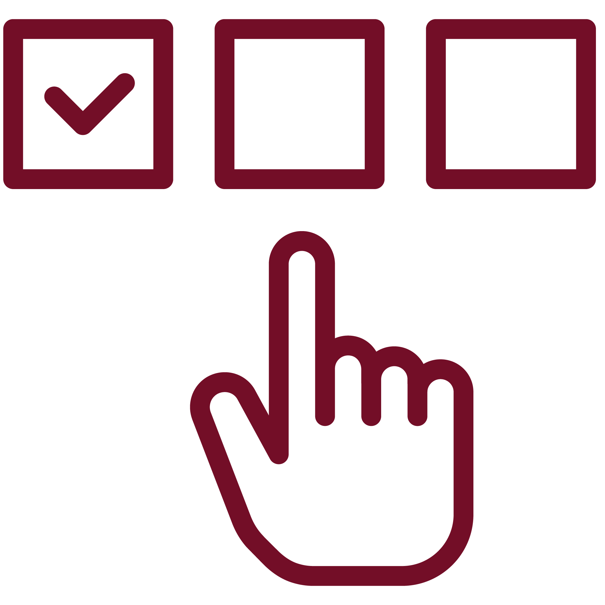 White right arrow inside a maroon circle.