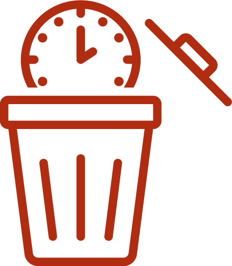 Icon van een klok die in een papierbak ligt, met een deksel erboven.