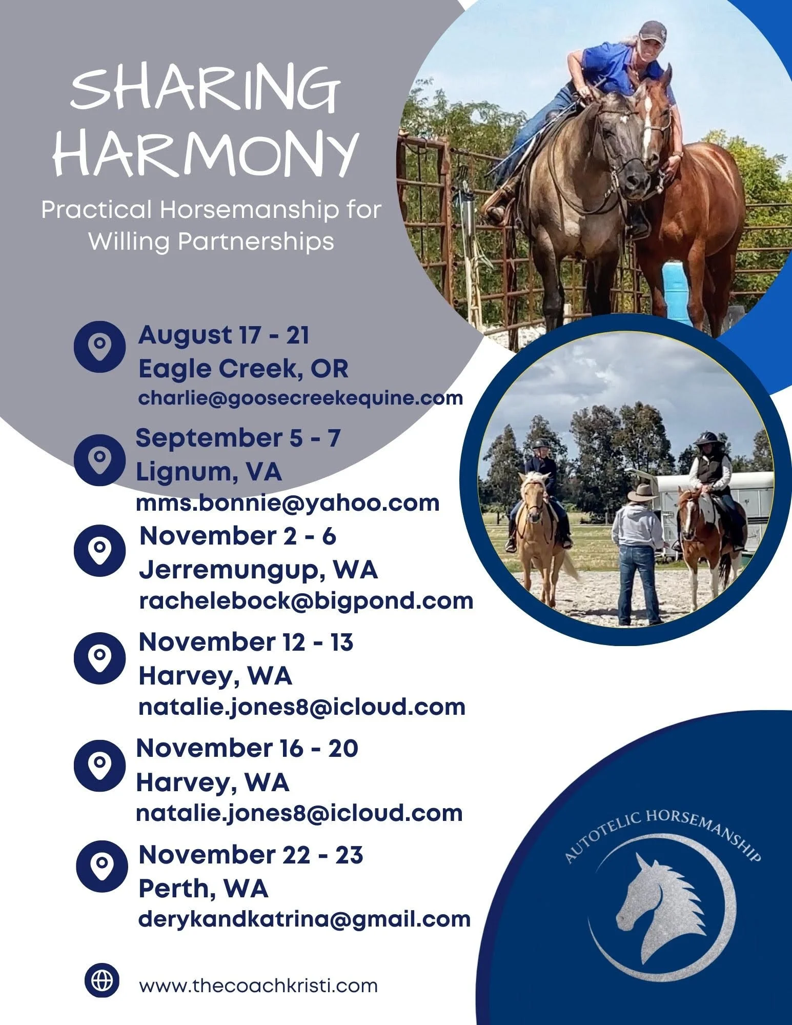 Autotelic Horsemanship Clinic Schedule for 2026