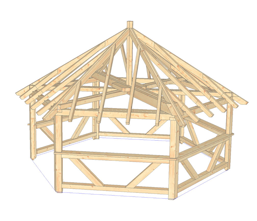 Holzrahmen für ein Pavillon-Gerüst.
