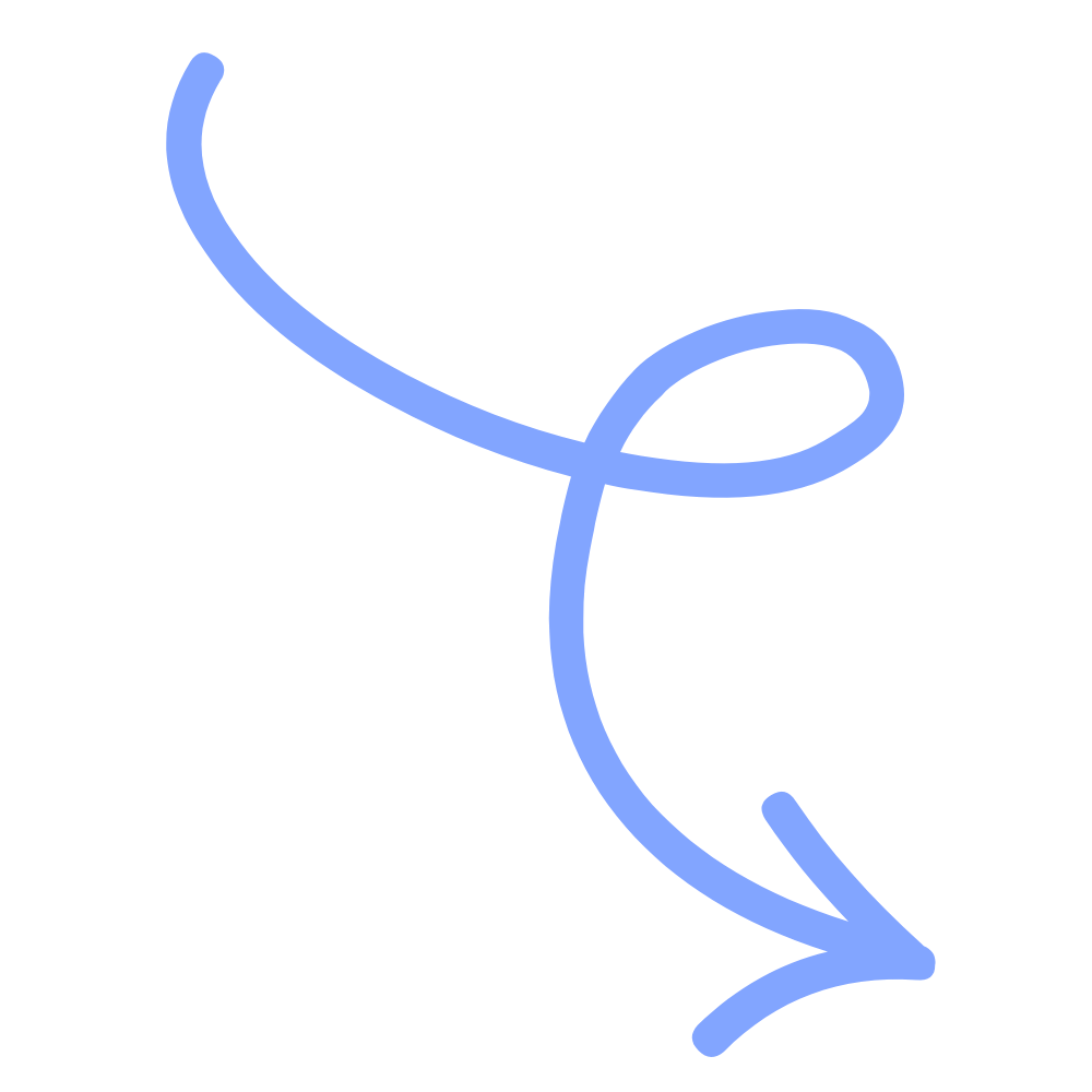 Blaue, geschwungene Pfeillinie, die nach unten zeigt.