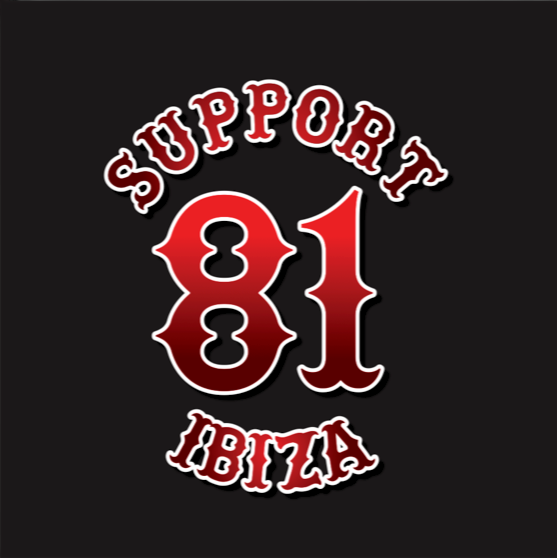 Un fondo negro con el texto "Support a 81 Ibiza" en rojo y blanco.
