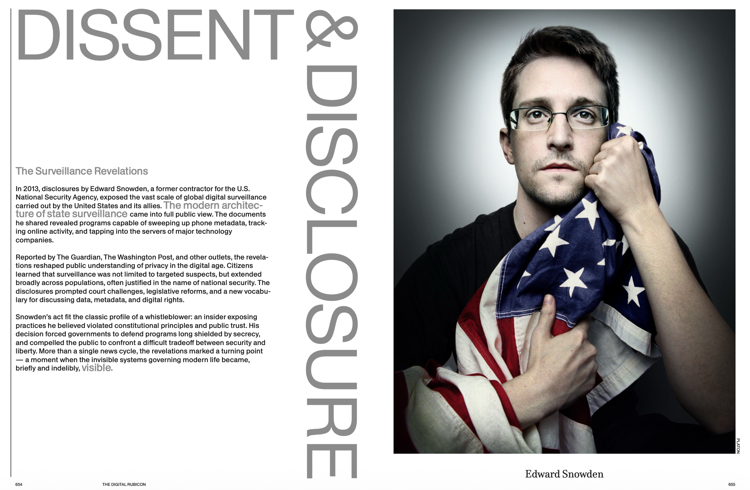 A portrait of Edward Snowden holding an American flag, with glasses and a serious expression, against a plain background.