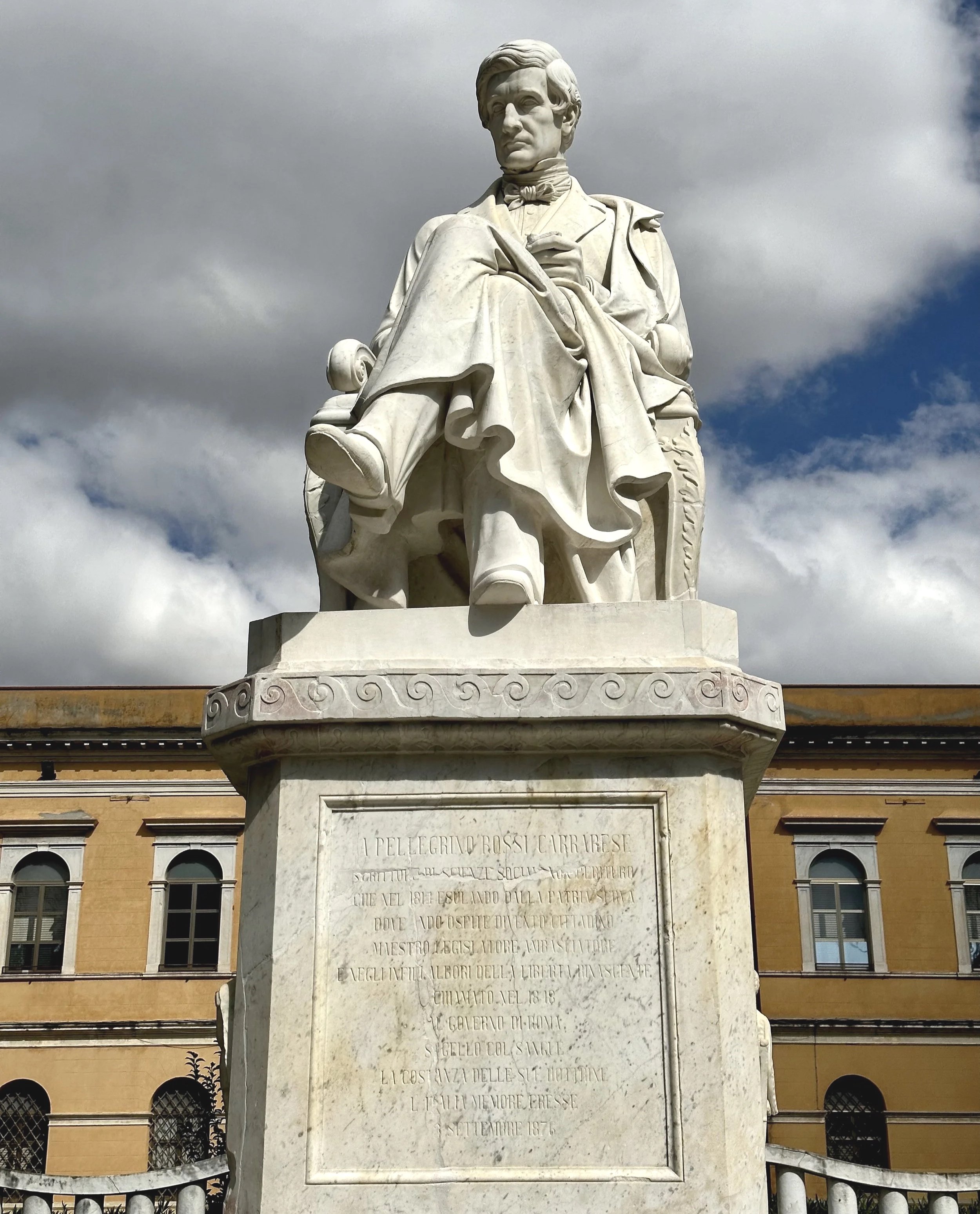 Pellegrino Rossi Carraresi statue by Augusto Ricci in Piazza Antonio Gramsci, Carrara, Tuscany cultural landmark