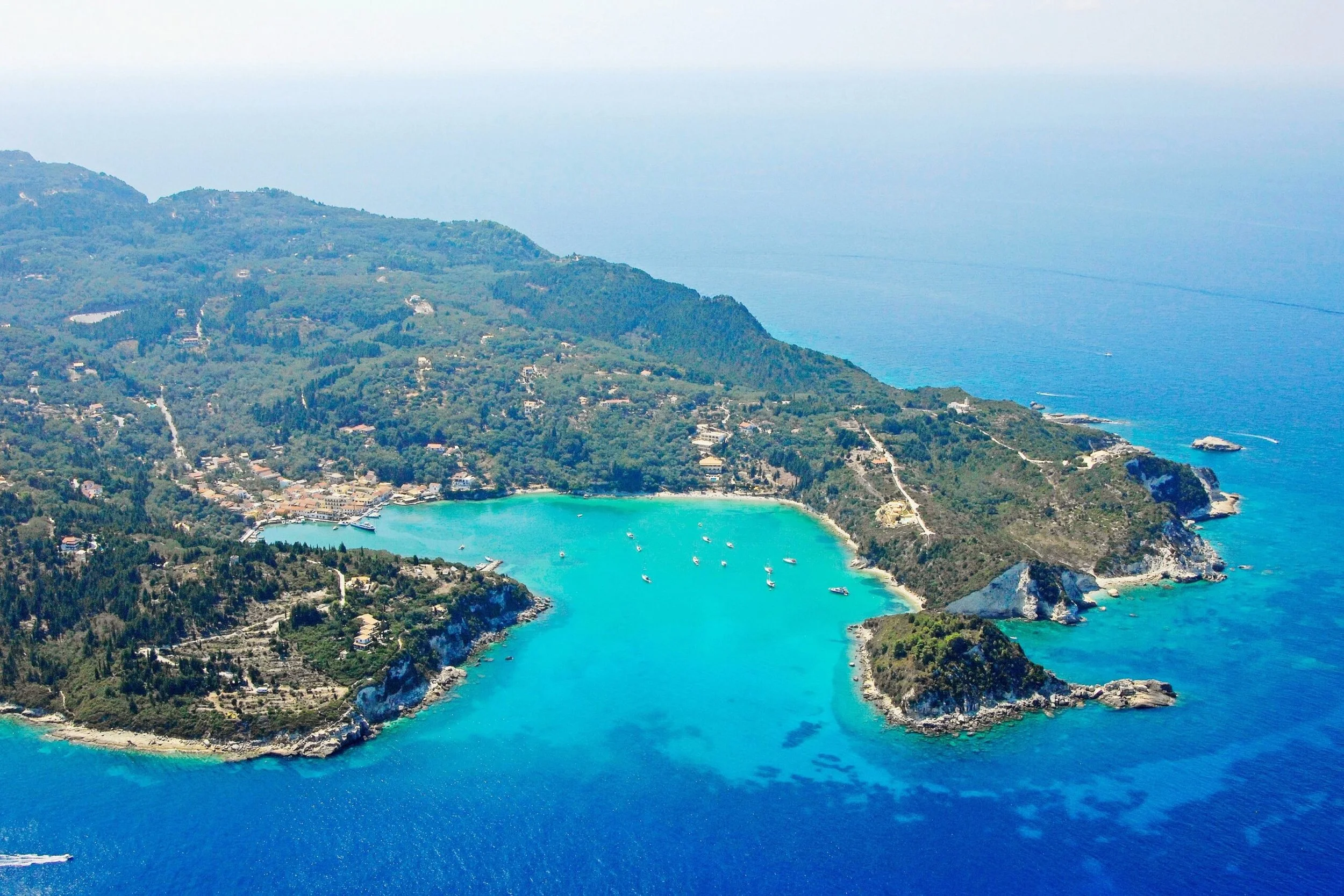 Lakka, Paxos, Greece, Ionian island harbour with fishing boats and seaside tavernas, travel, lakka, Greece travel