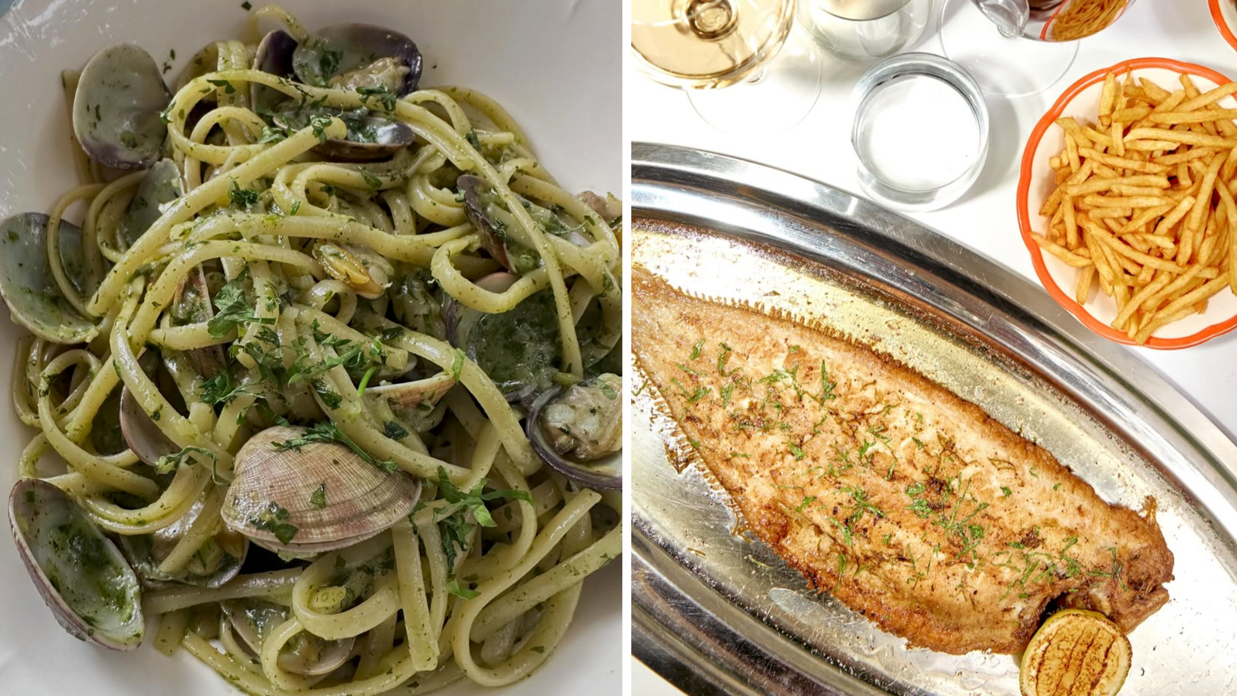 Prawn Tempura, hummus, Pâté en Croûte, Oeufs Mimosa, Croque-Monsieur, Foie Gras, Spaghetti alle Vongole, baked fish, Mushroom Carpaccio, and Truffle Cream Rigatoni