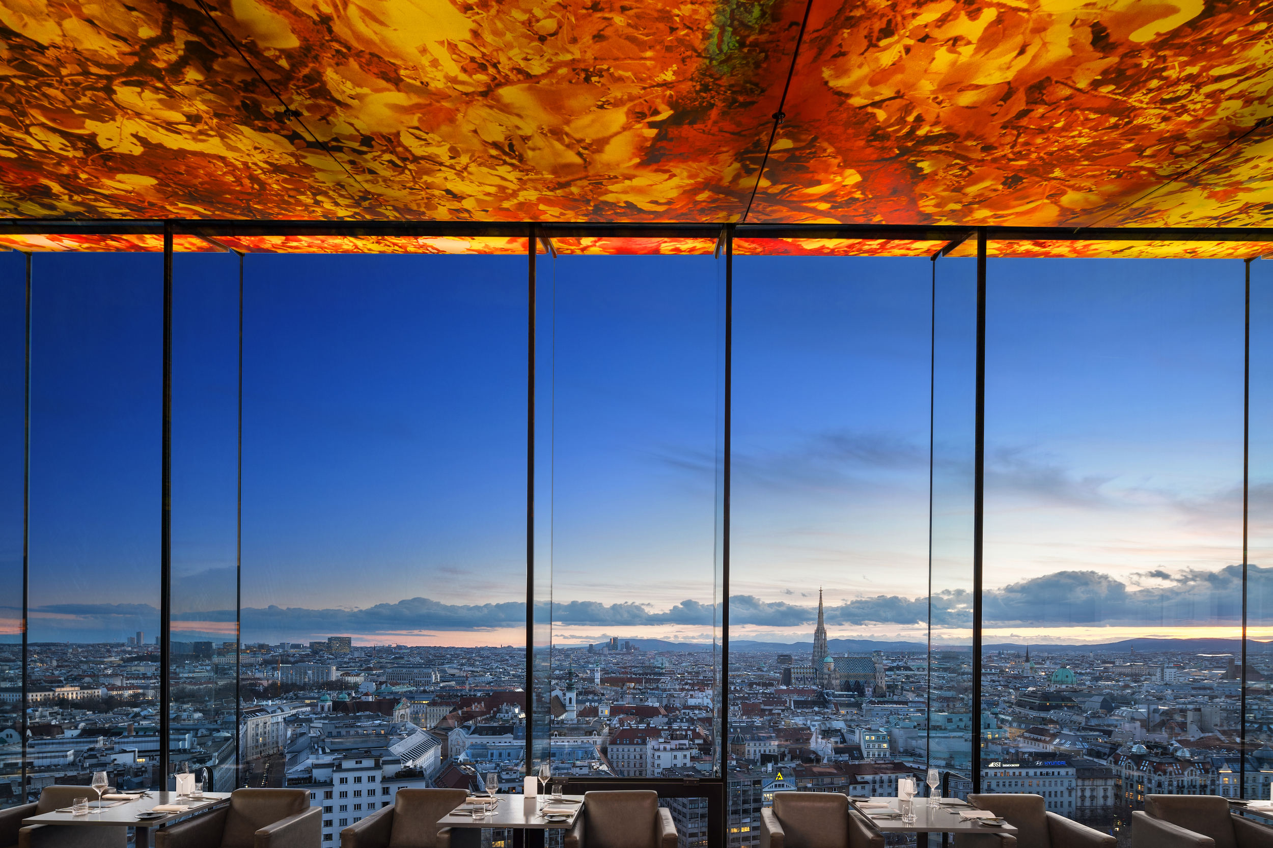 Vienna, Austria skyline from Das LOFT at SO/Vienna, St Stephen’s Cathedral, Secession Building and Ringstrasse