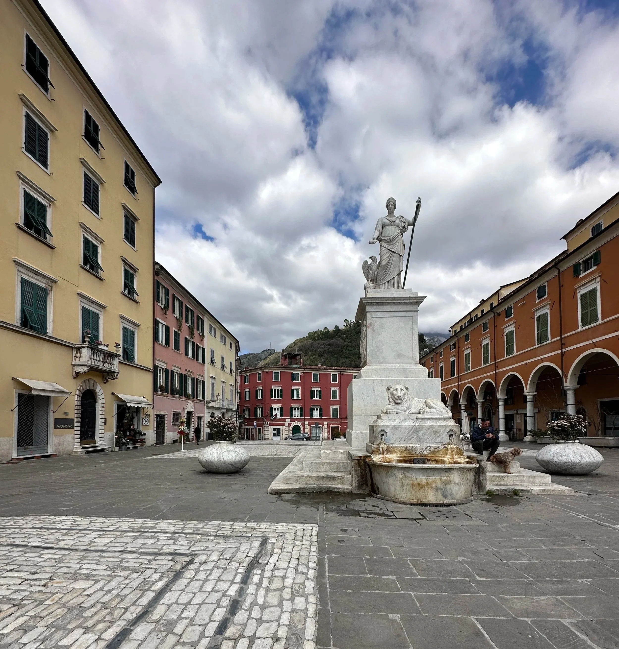 Statue of Maria Beatrice d’Este by Pietro Fontana in Piazza Alberica, Carrara, Tuscany, Italy travel and marble heritage landmark