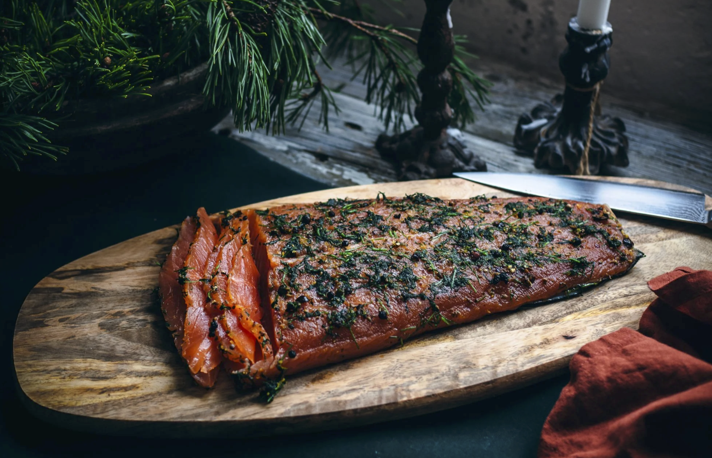 Traditional gravlax in Trondheim, Norway, cured Norwegian salmon and skrei cod from Nordic coastal cuisine, Gravlax in Trondheim, Norway, traditional Norwegian cured salmon served with mustard dill sauce and rye bread