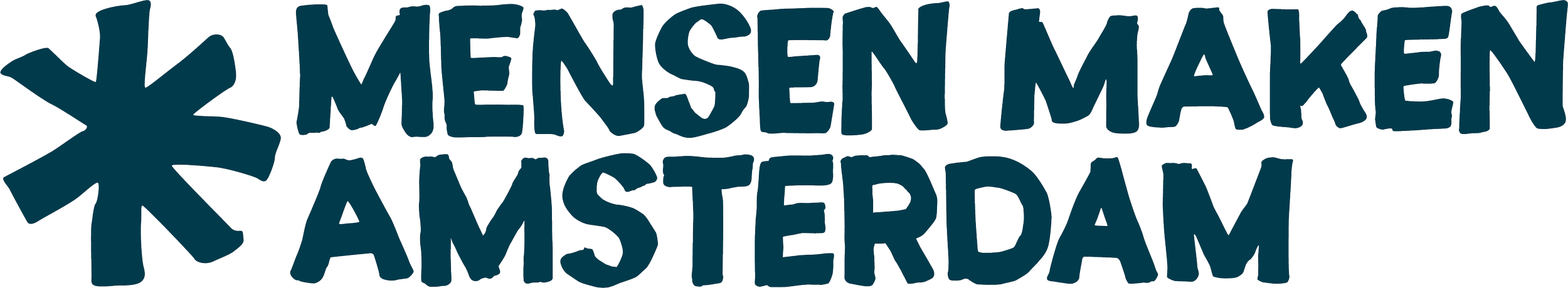 Logo met tekst 'MENSEN MAAKEN AMSTERDAM' en een bloemenachtig symbool links ervan.