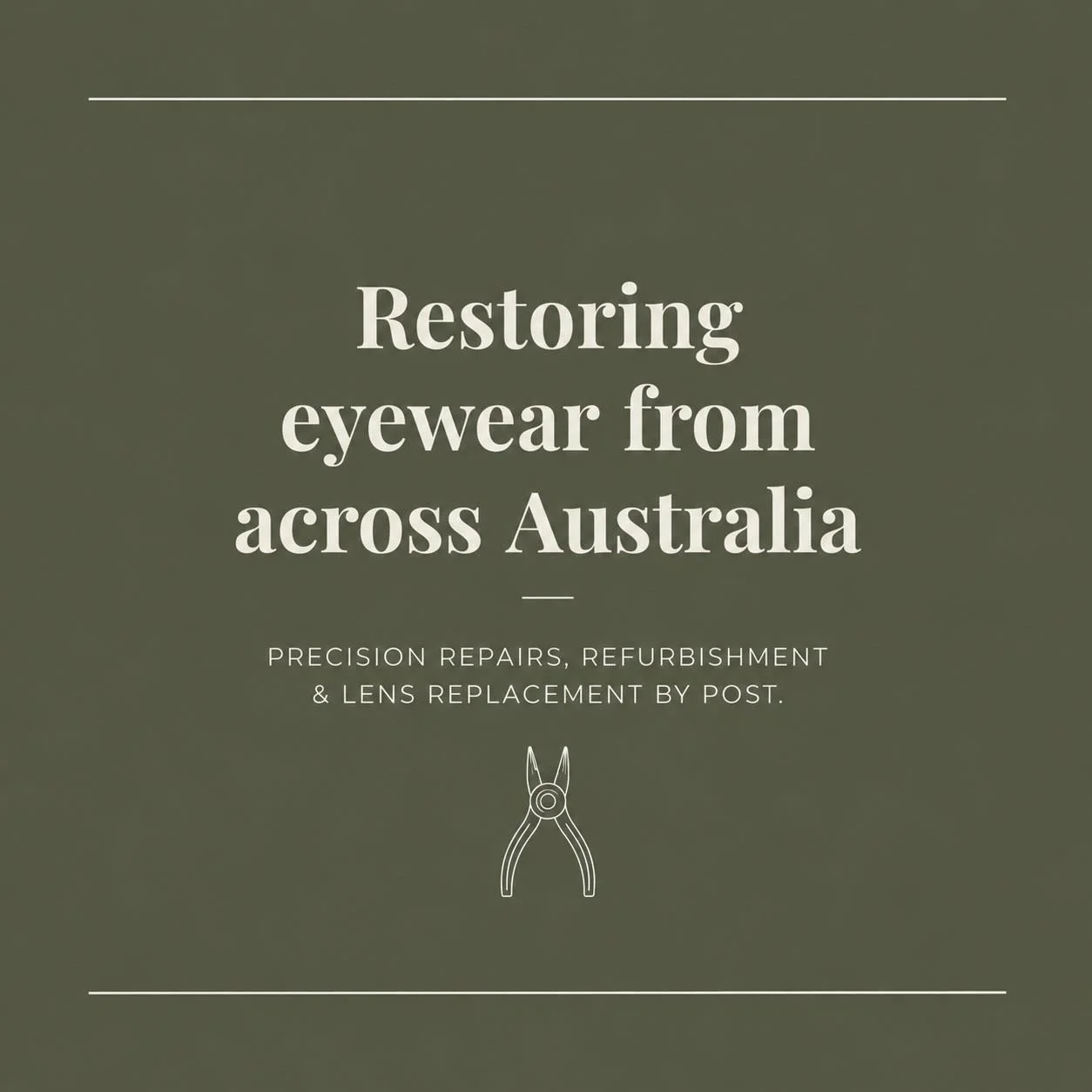 Carefully restoring eyewear from across Australia.

Repairs, refurbishment and sunglass lens replacement for eyewear worth keeping.

Australia-wide postal service.