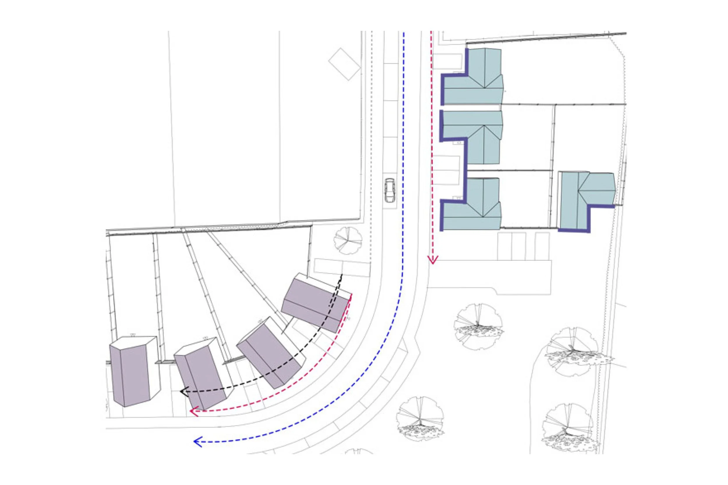 A plan showing the proposed building form and line of the new development.