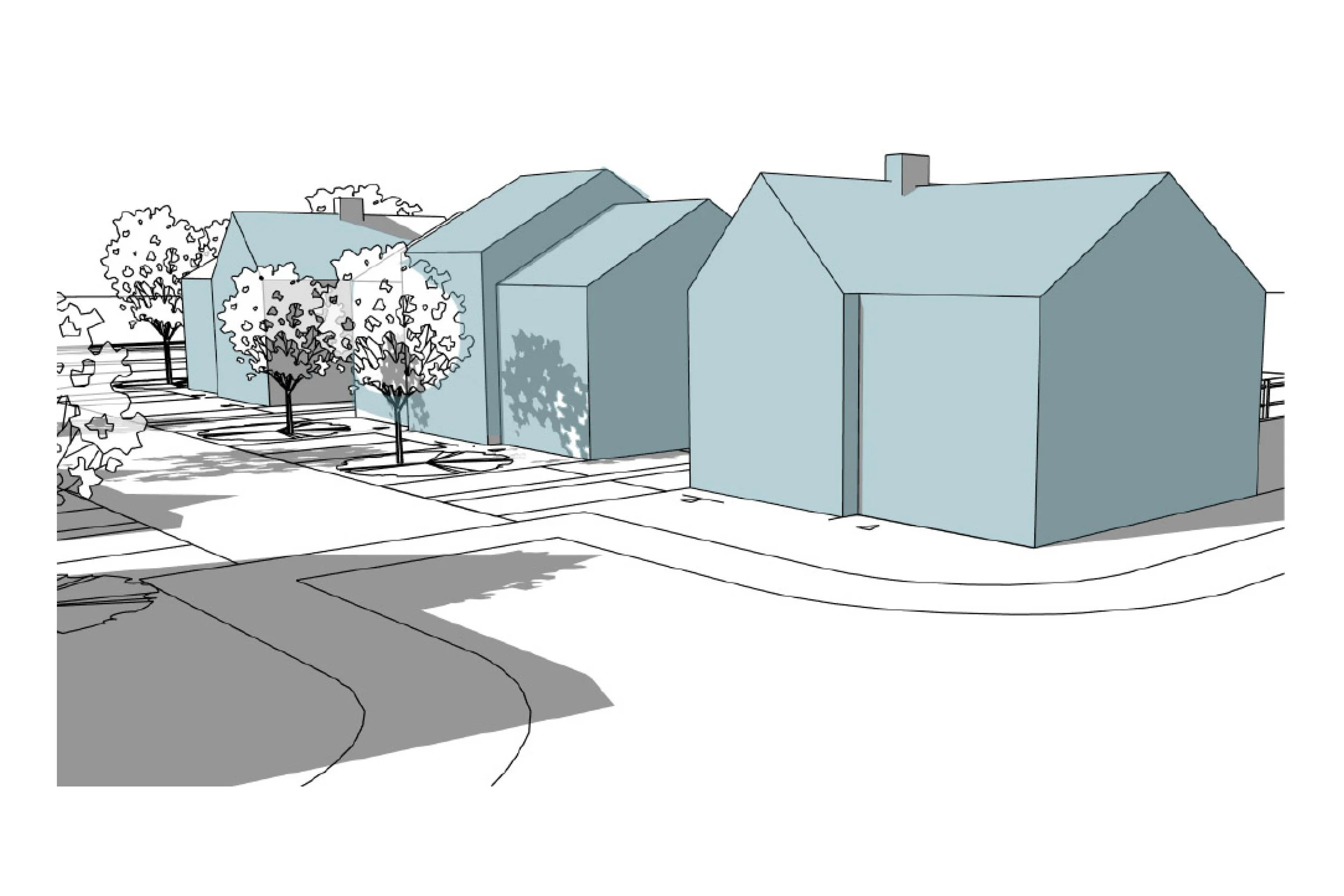 A plan showing the proposed building line of the new development.