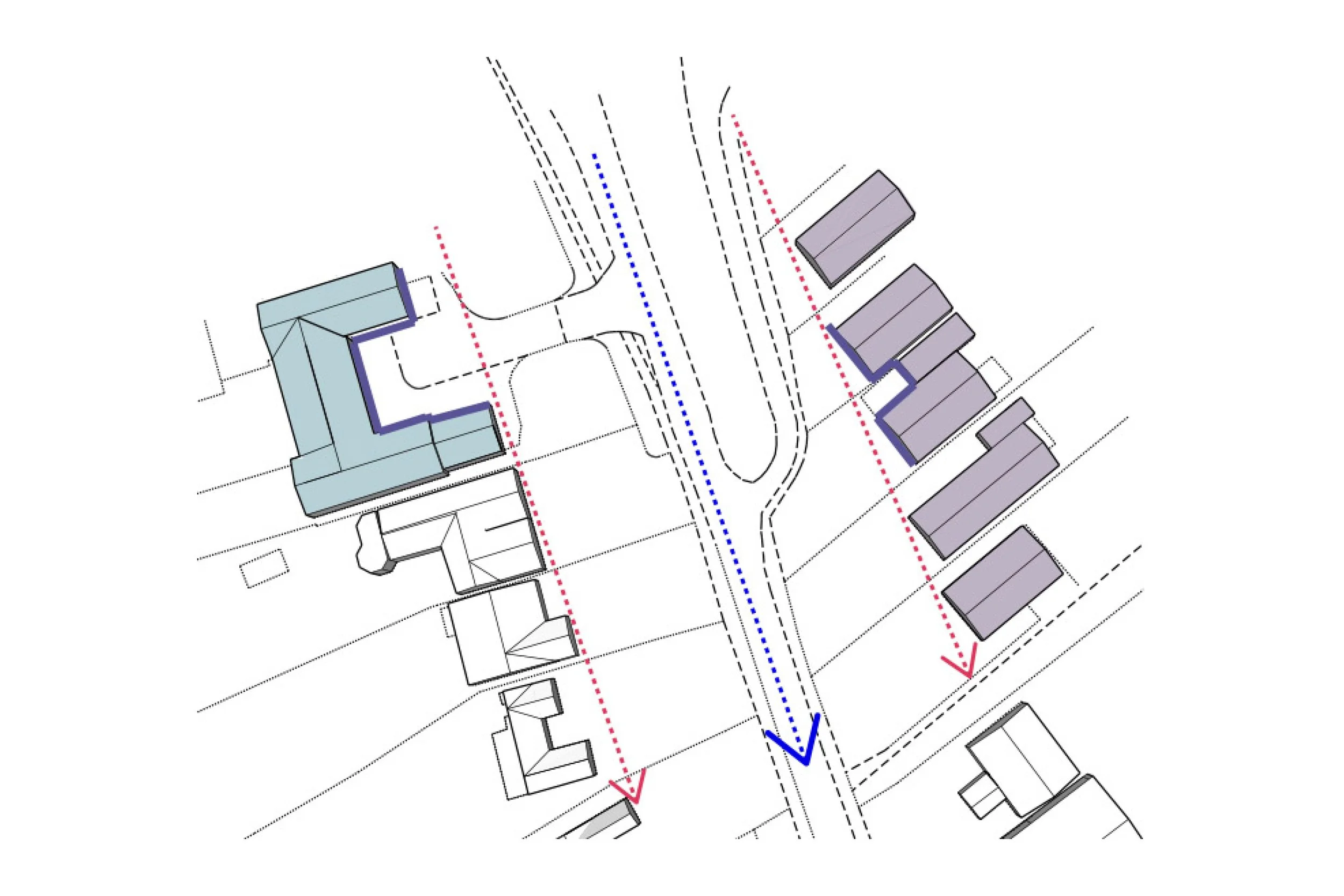 A plan showing the existing building form and line of the local area.