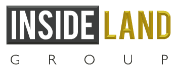 Text reading 'INSIDE LAND GROUP' with 'INSIDE' in white on a black background and 'LAND' in gold, all in bold uppercase letters.