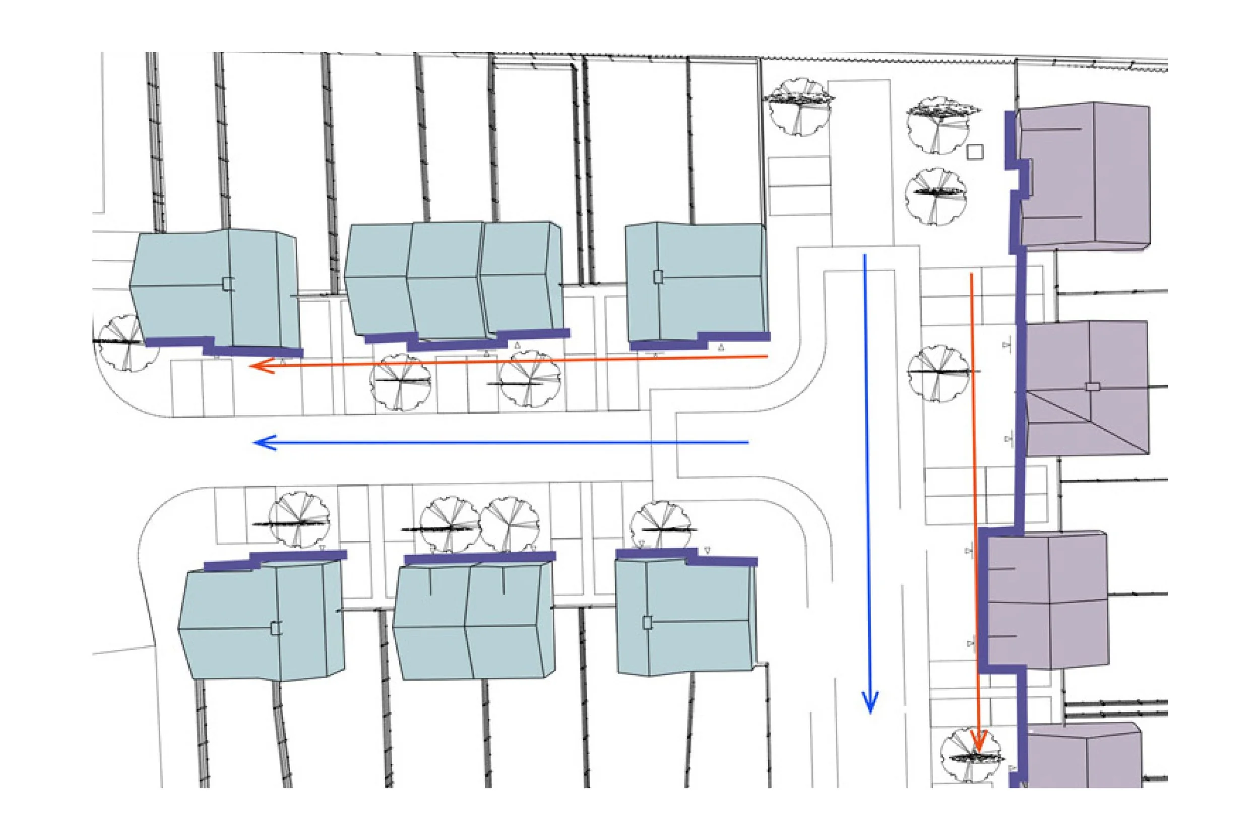 A plan showing the proposed building form and line of the new development.
