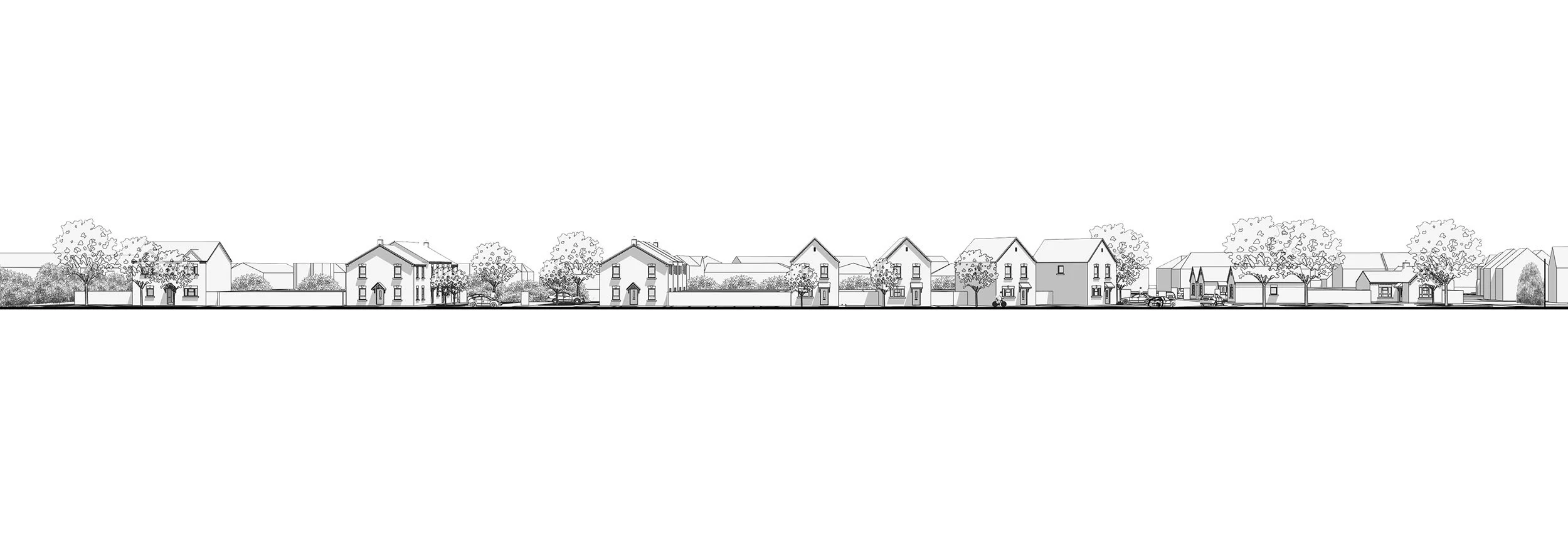 A black and white line drawing of the proposed Warton Meadows development.