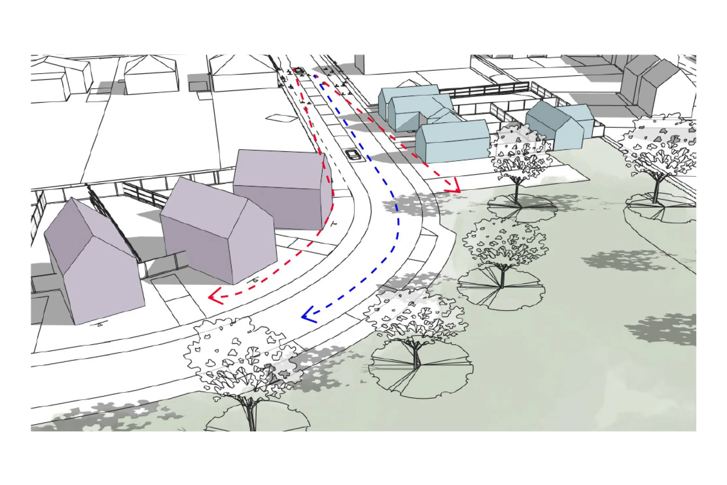 A plan showing the proposed building line of the new development.