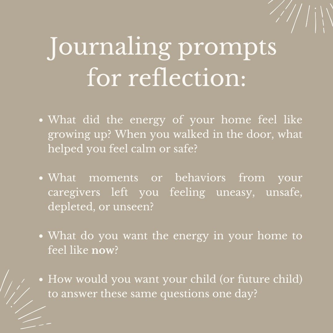 Sharing a few prompts I&rsquo;ve been journaling on lately - they&rsquo;ve been a powerful way to pause and reflect on the kind of household I want to build for my son. 

The energy of the home we grew up in lives deep in our nervous system. It shape