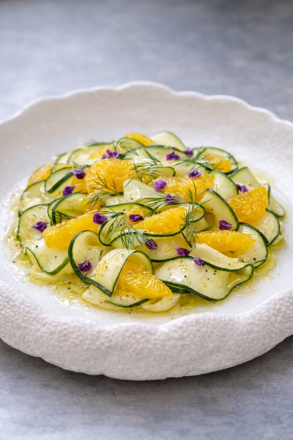 Carpaccio di zucchine, arancia e aneto