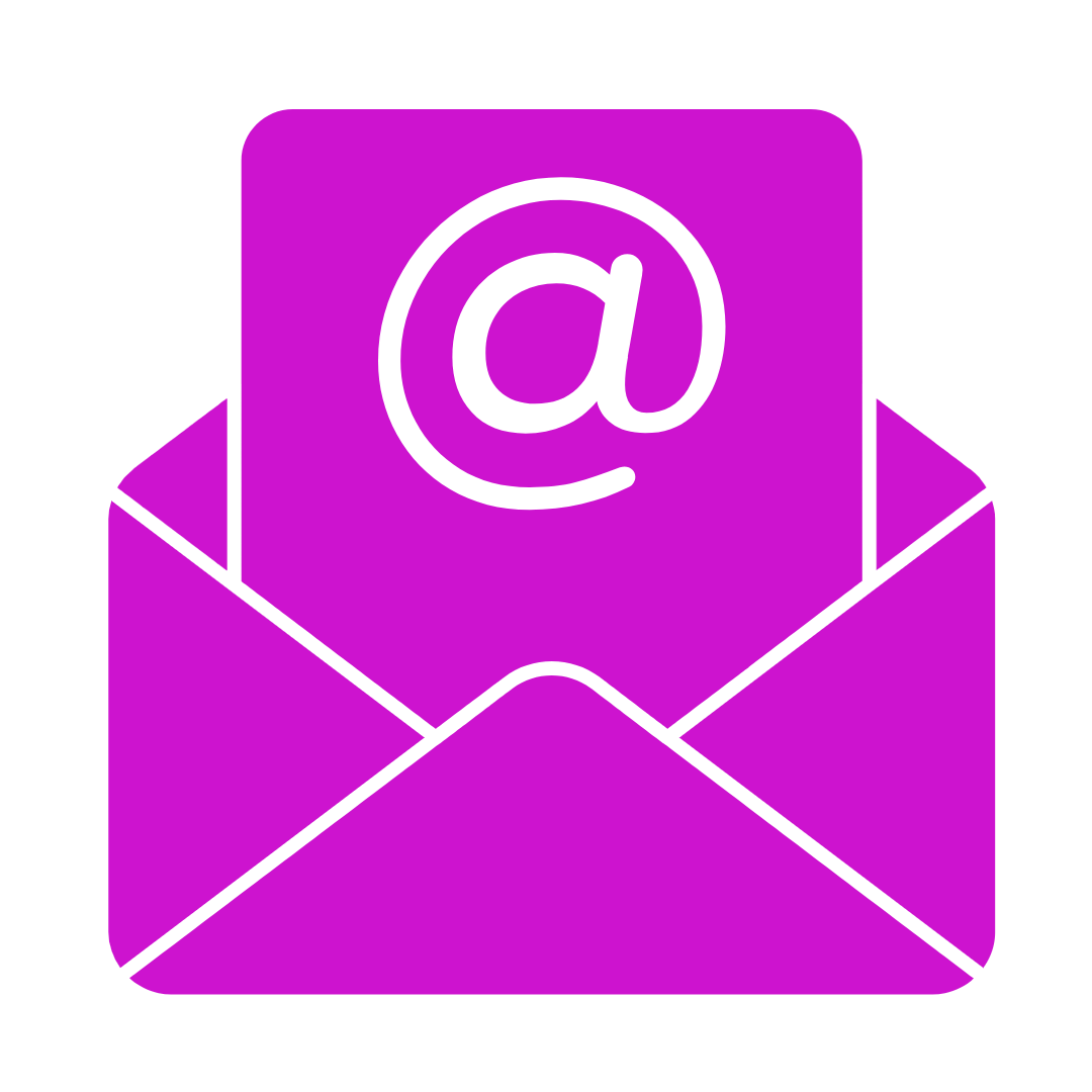 Violetti kirjekuori, josta nousee Paperiläppäri, jossa on @-merkki.