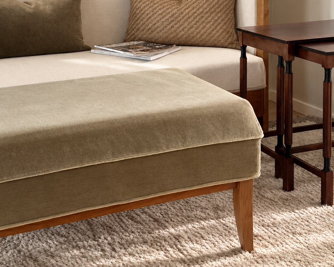 Ottoman upholstered in Sage-green velvet