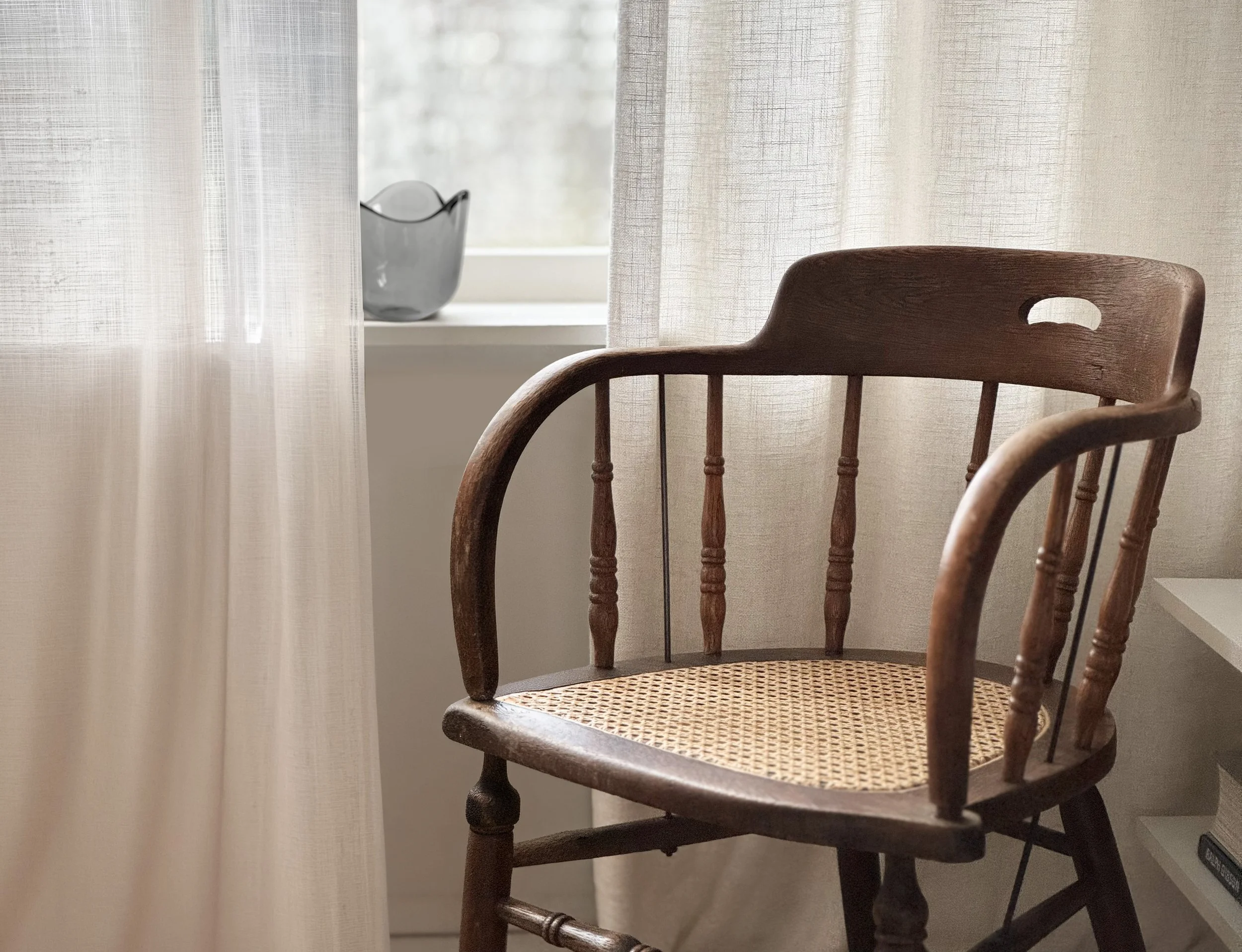 Oak armchair with rattan, mid-20th century