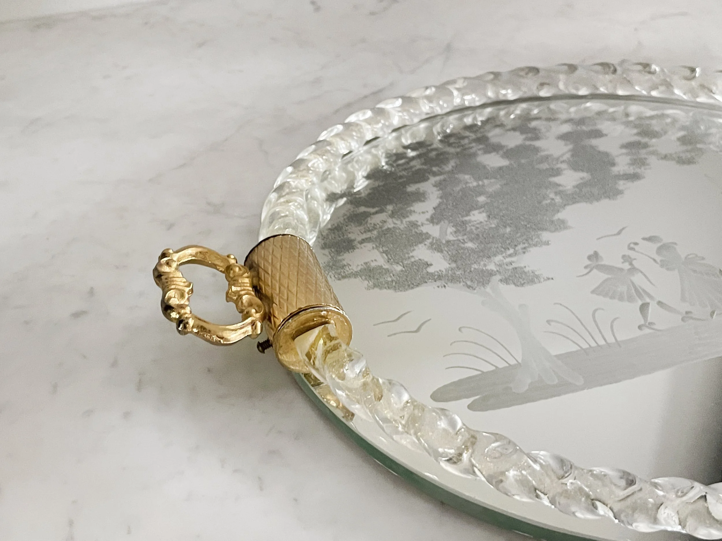 Vintage Italian Murano tray with mirrored plate