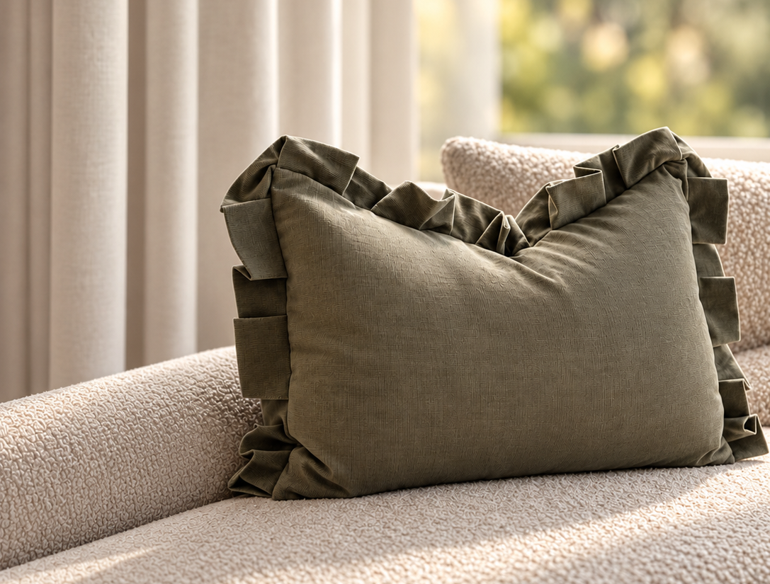 Sage-green Pillow with Ruffle