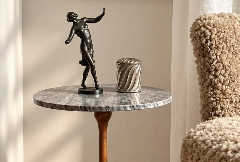 Vintage Side Table with Marble Top