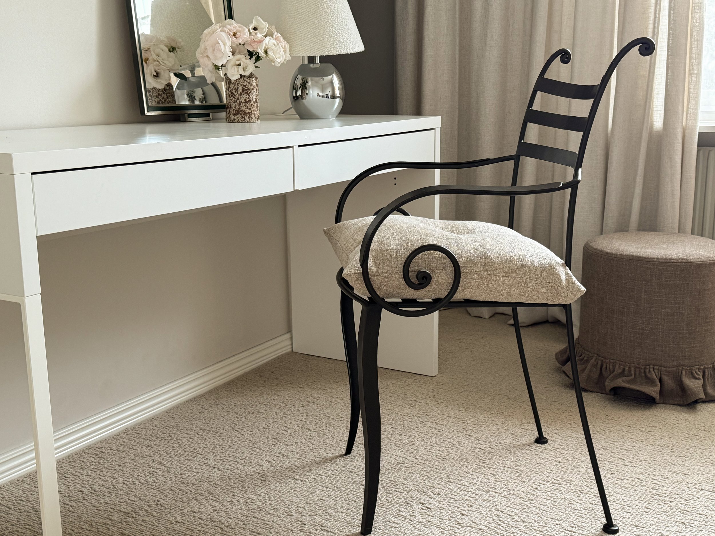 Wrought-iron Armchair with Linen Cushion SOLD