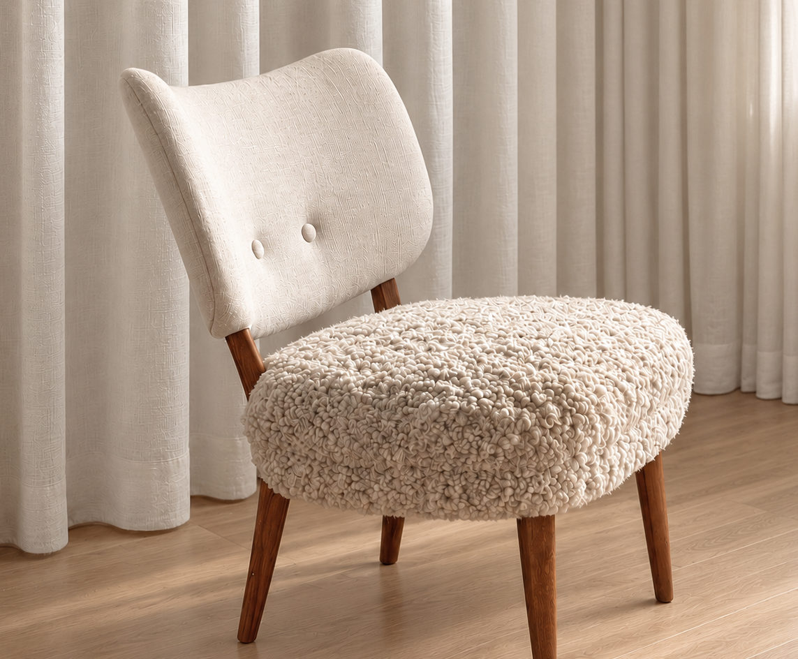 Lounge Chair in sheepskin and bouclé, Swedish modern