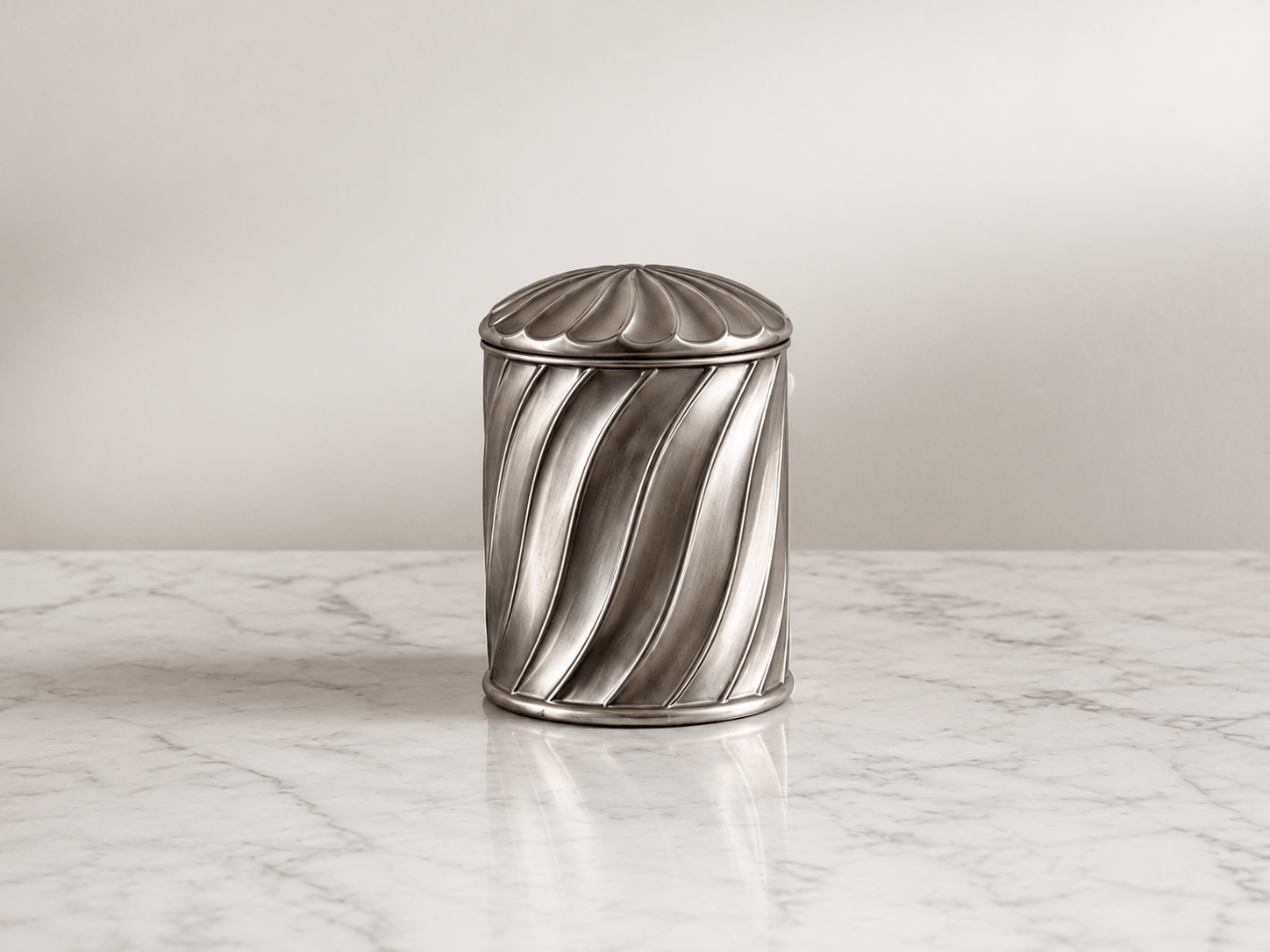 Silver-Tone Jar with Spiral Detailing
