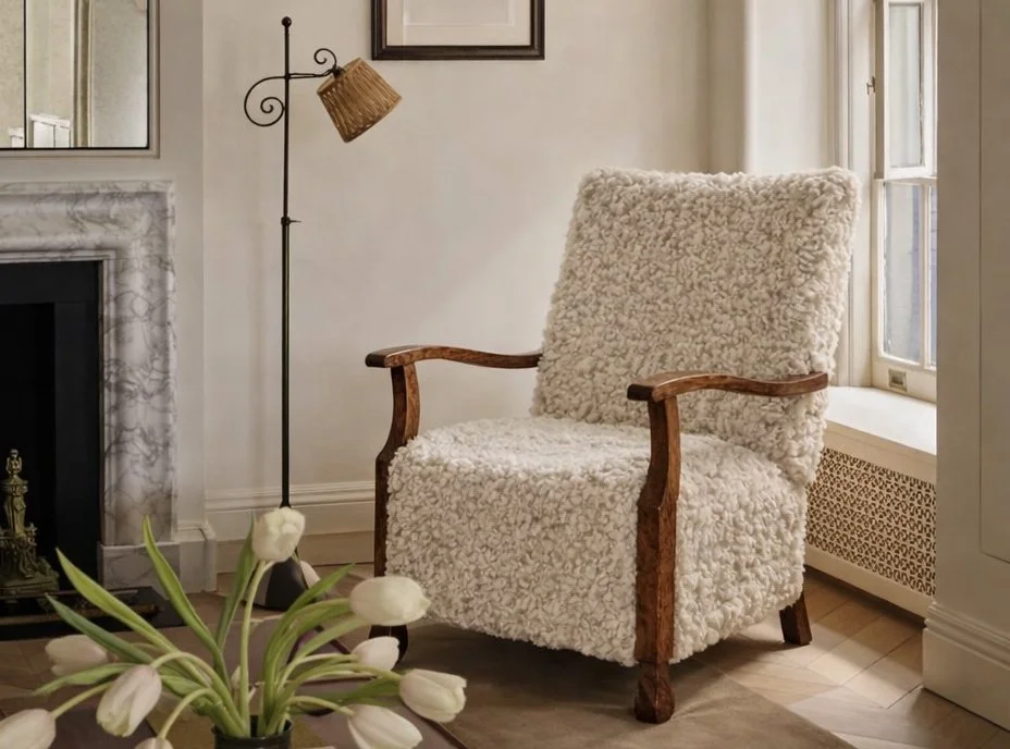 Easy Chair in birch and sheepskin, 30s