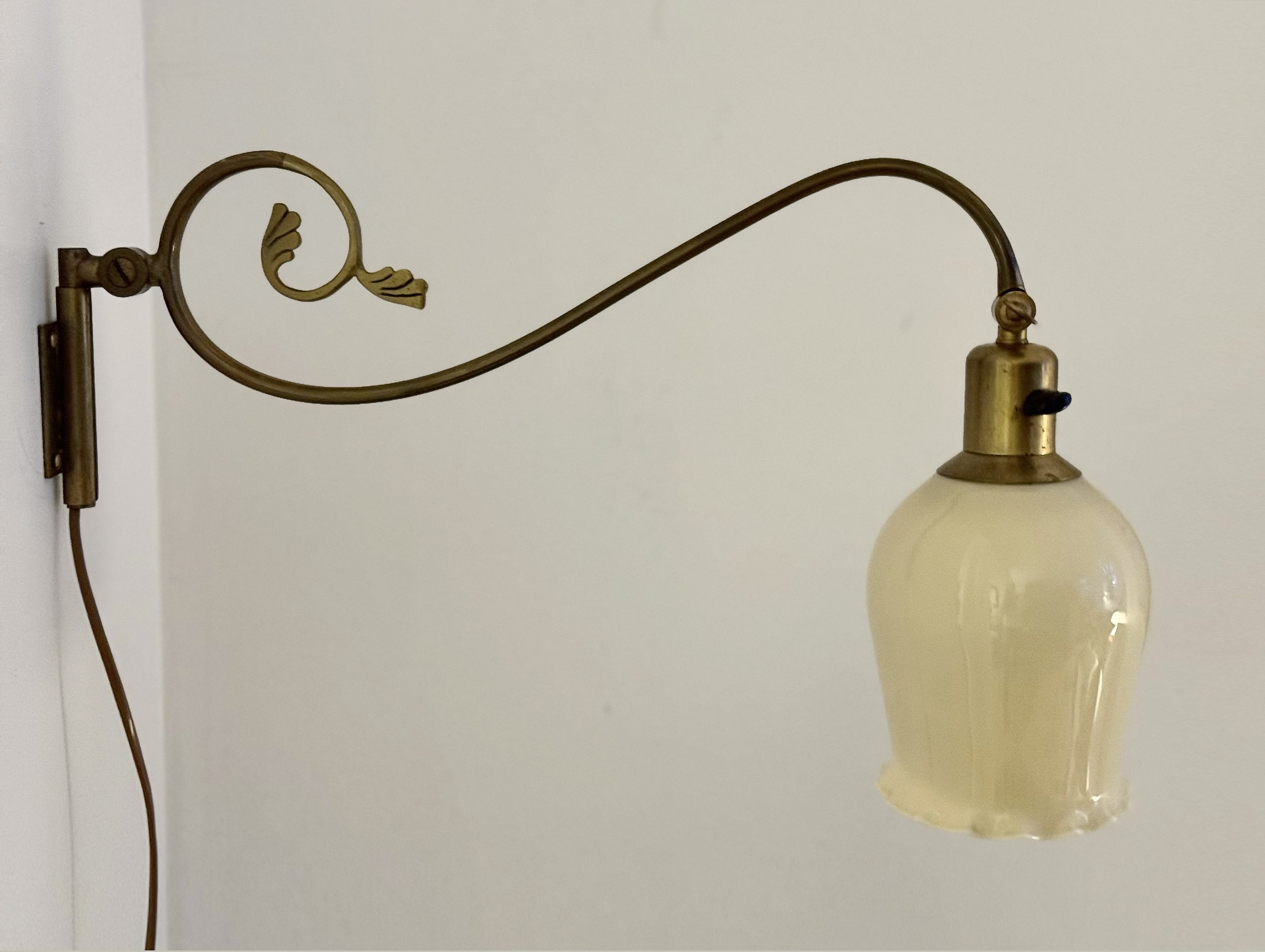 Wall lamp, brass metal with opal glass, mid-20th century