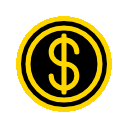 Yellow and black symbol of a dollar sign enclosed in a circle